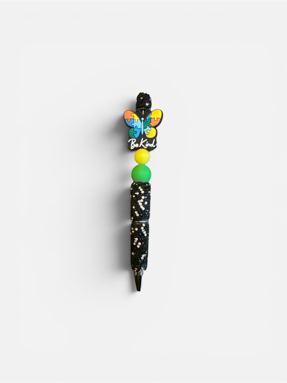 Be Kind Autism Awareness Butterfly Pen with Black Glitter Body